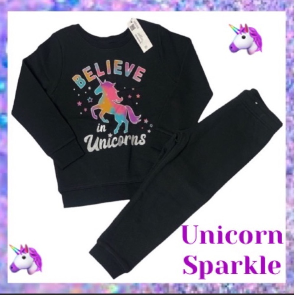Sparkling Unicorn Sweatshirt & Sweatpants Rainbow Glitter 2 pc Girls Pants Set
